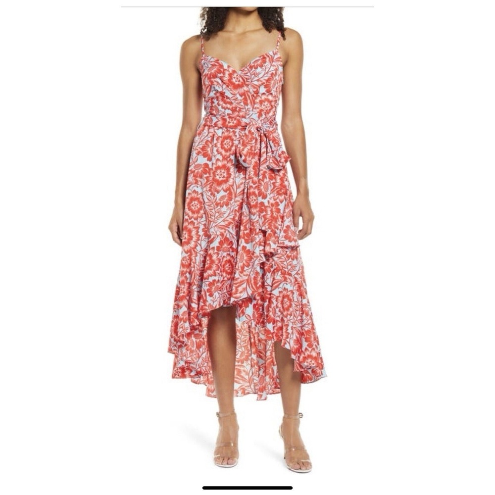 Eliza J Ruffle High-Low Floral Maxi Dress Sz 10 Wedding Guest Summer Resort